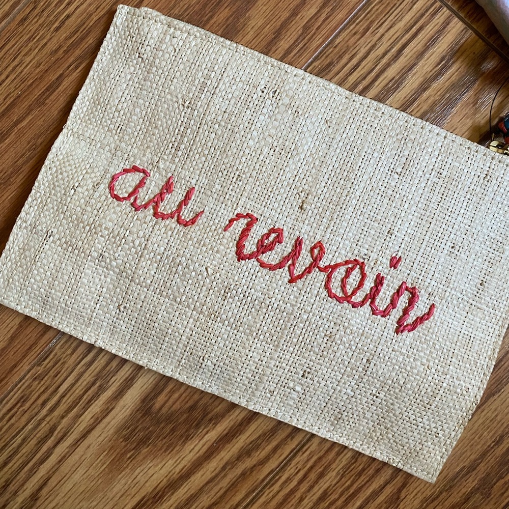 KAYU WOVEN STRAW POUCH CLUTCH BONJOUR AU REVOIR NEW WITH TAGS 🇫🇷🇫🇷🇫🇷🇫🇷